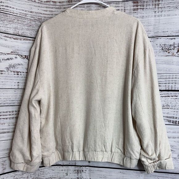 Azel Hazel jacket Womens size Large bomber linen Ivory snap front casual woven - Picture 4 of 12